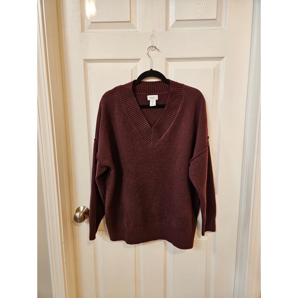 Song of Style Aimee Song Oversized Sweater Womens Large Plum Wine V Neck Knit